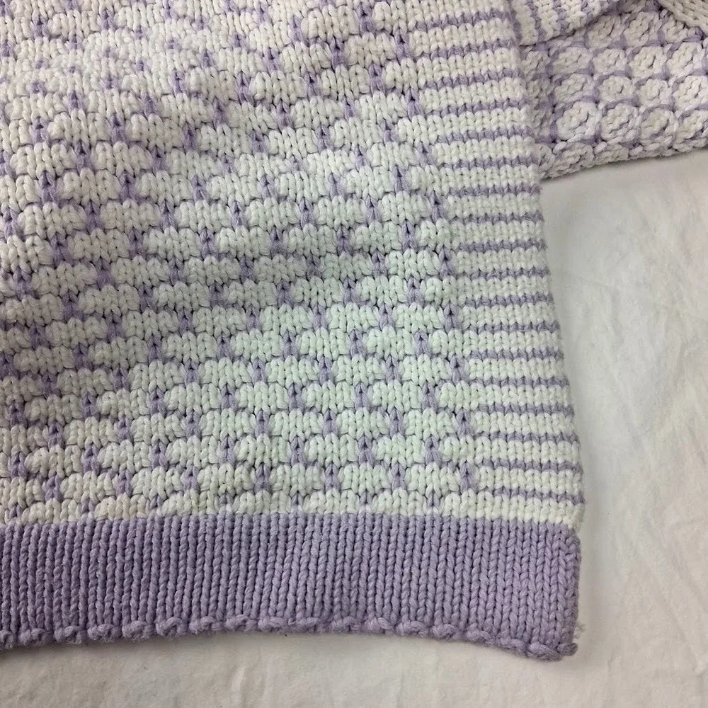 Pottery Barn Kids Honeycomb Purple White Knit‎ Baby Blanket Thick Soft 34x36